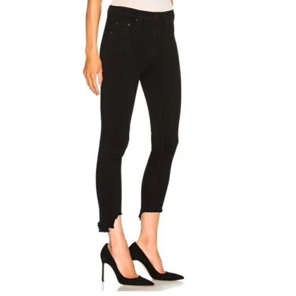 Rag & Bone 10 Inch Capri Raw Step Hem Skinny Jeans in Black Hampton - Size 25 - Picture 1 of 6